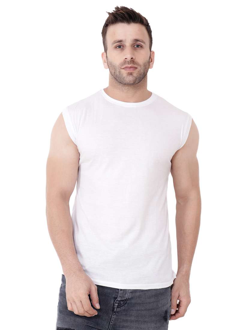 white solid cotton blend t-shirt