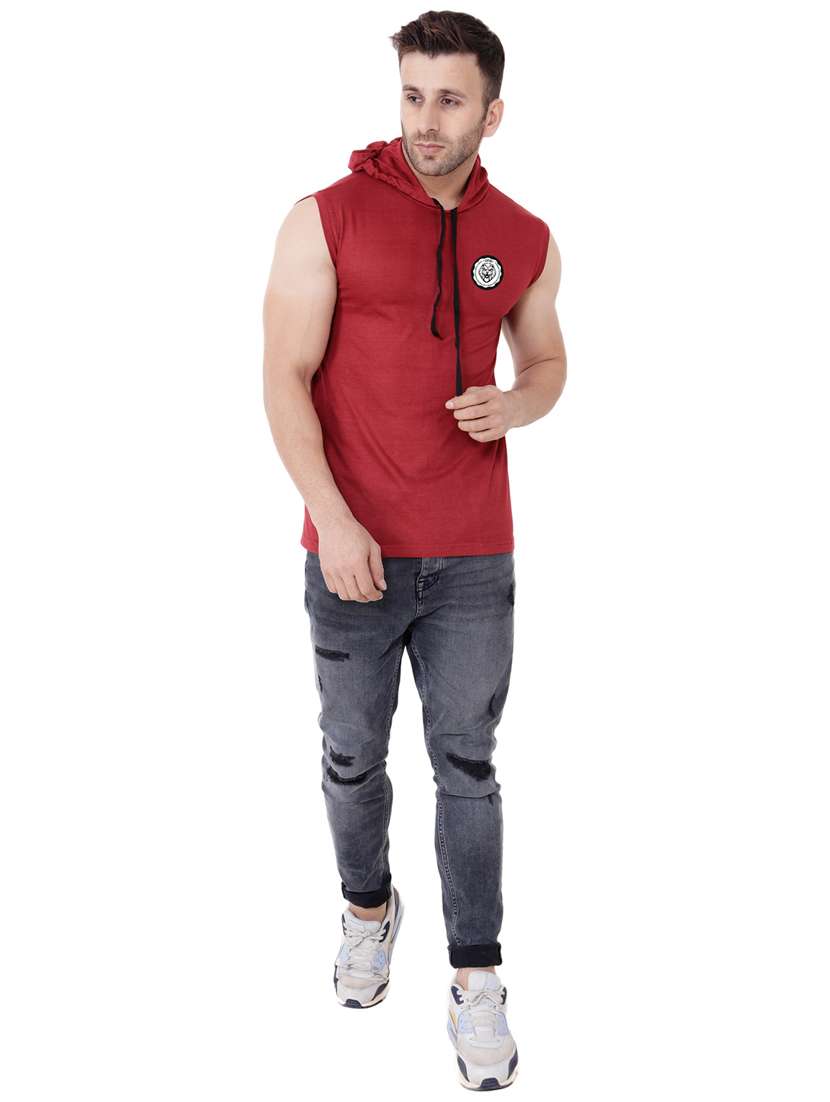 maroon solid cotton blend t-shirt - 20842008 -  Standard Image - 3