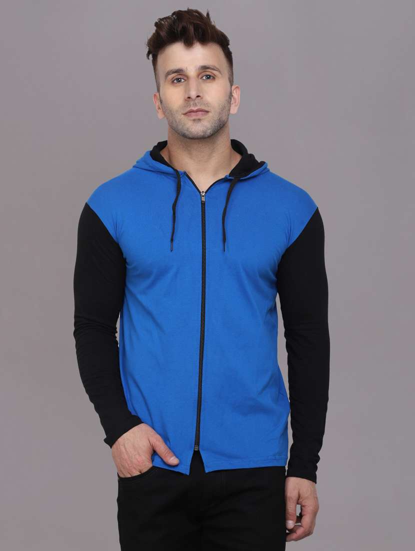 blue solid cotton blend t-shirt