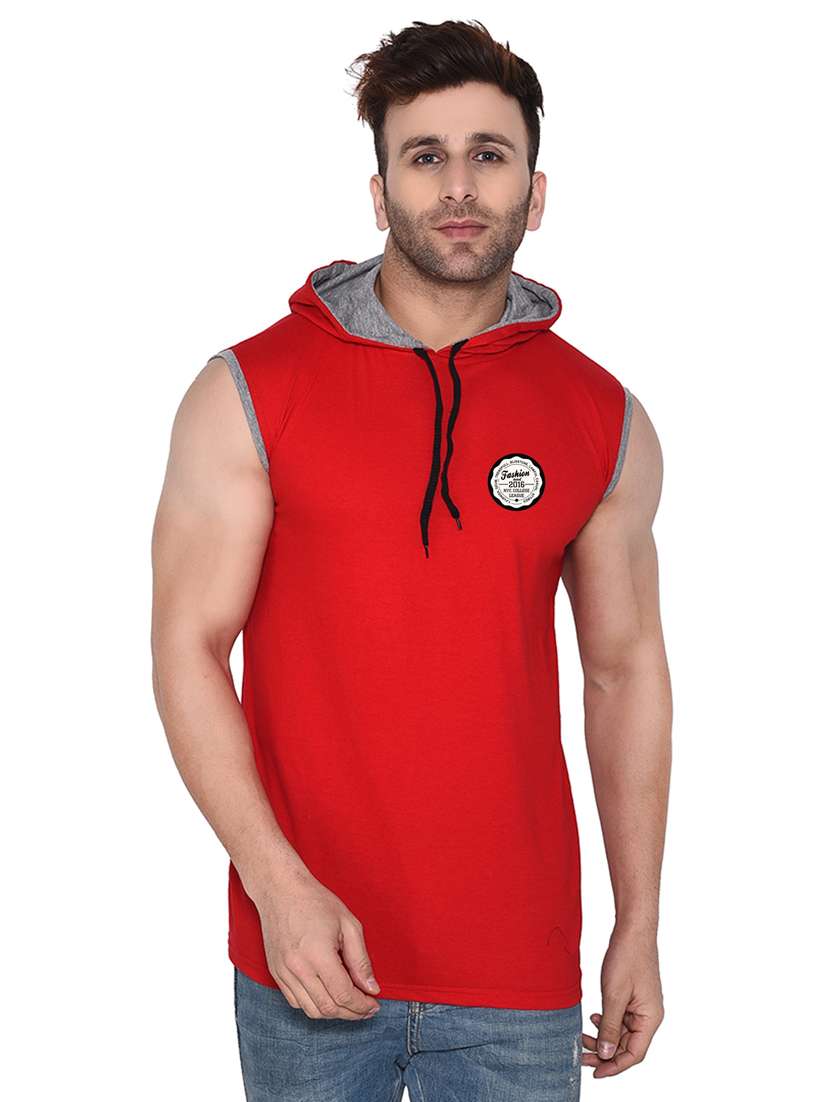 red solid cotton blend t-shirt