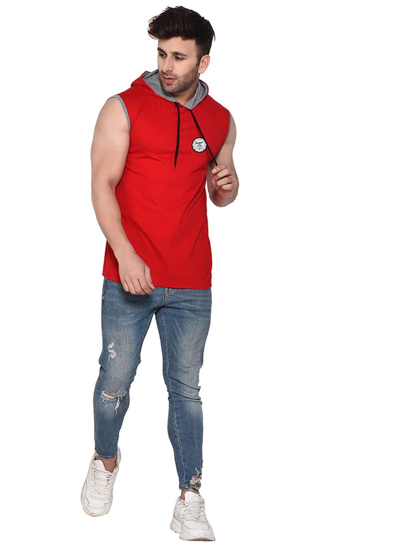 red solid cotton blend t-shirt - 20842028 -  Standard Image - 3