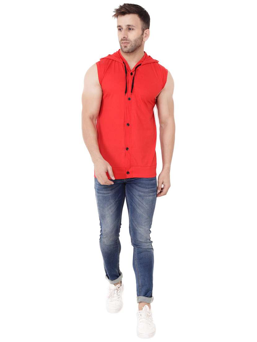 red solid cotton blend t-shirt - 20842061 -  Standard Image - 3