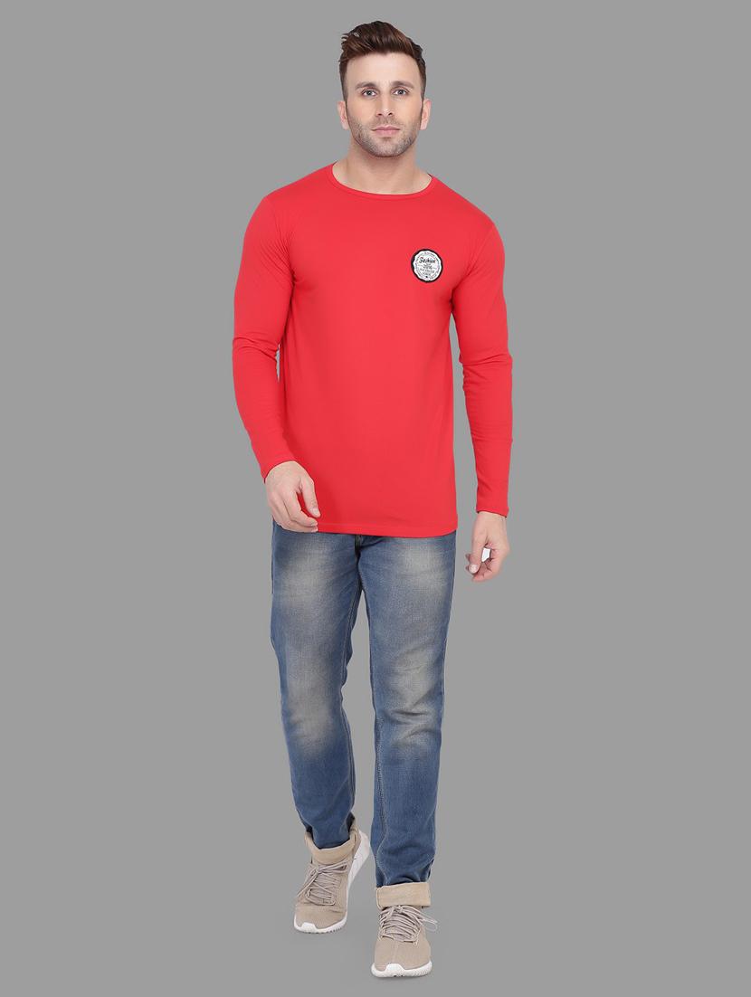 red solid cotton blend t-shirt - 20842065 - Standard Image - 3