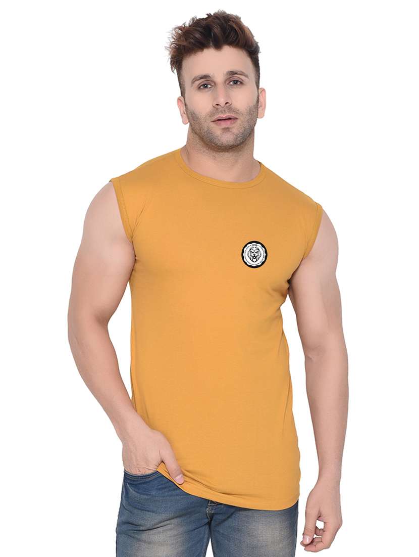 yellow cotton blend all over print t-shirt