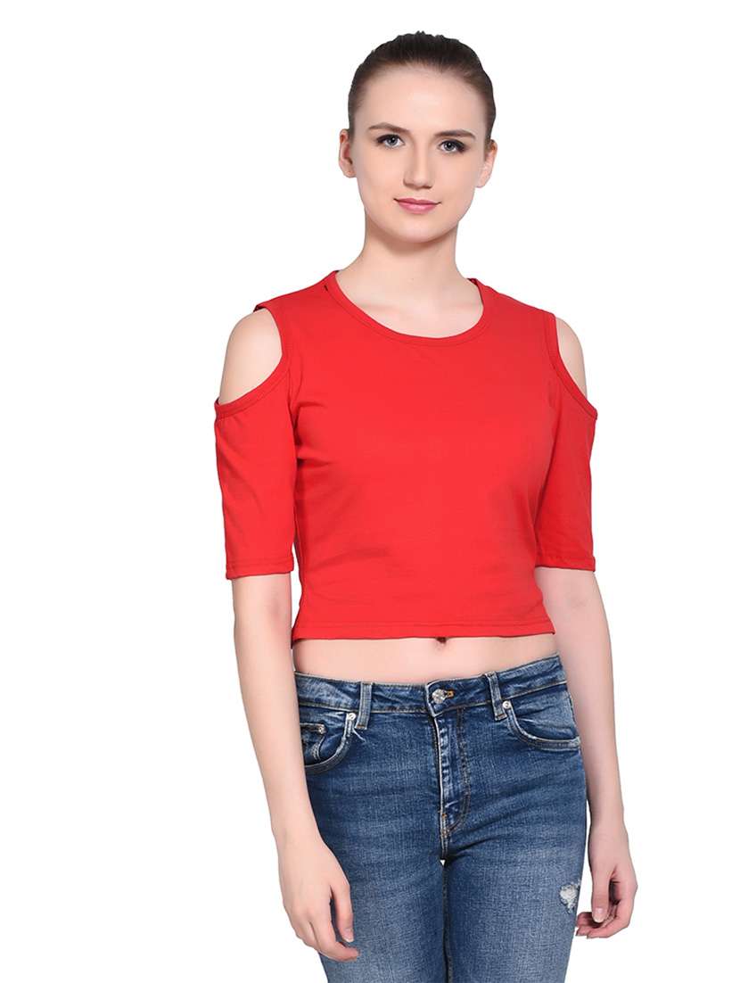 women solid round neck t-shirt