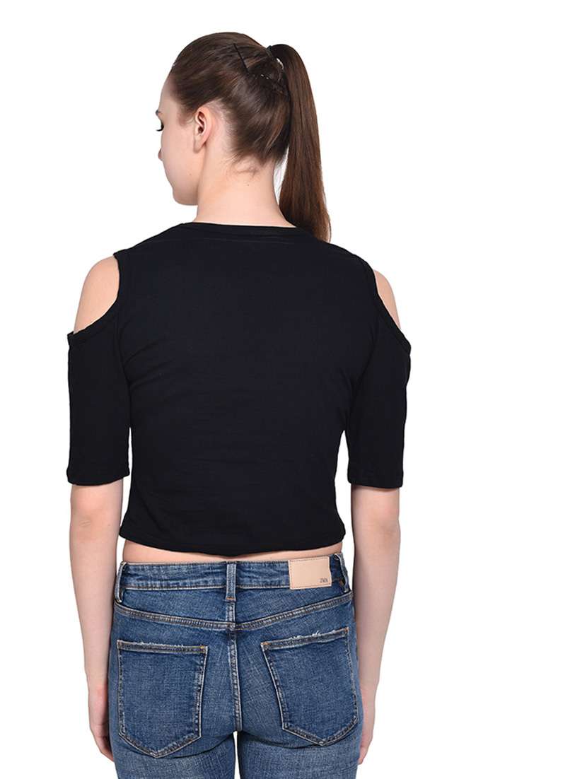 women color block round neck crop t-shirt - 20842156 -  Standard Image - 3