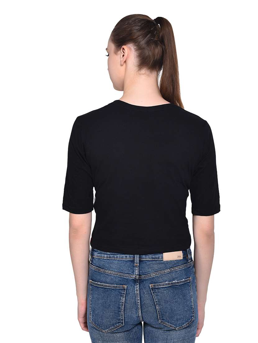 women color block round neck crop t-shirt - 20842158 -  Standard Image - 3