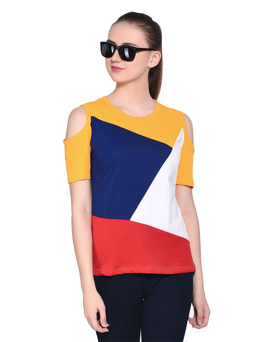 women color block round neck t-shirt