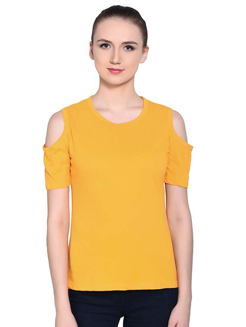 mustard cotton blend t-shirt