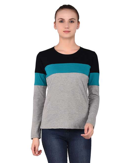 women color block round neck t-shirt - 20842177 - Standard Image - 0