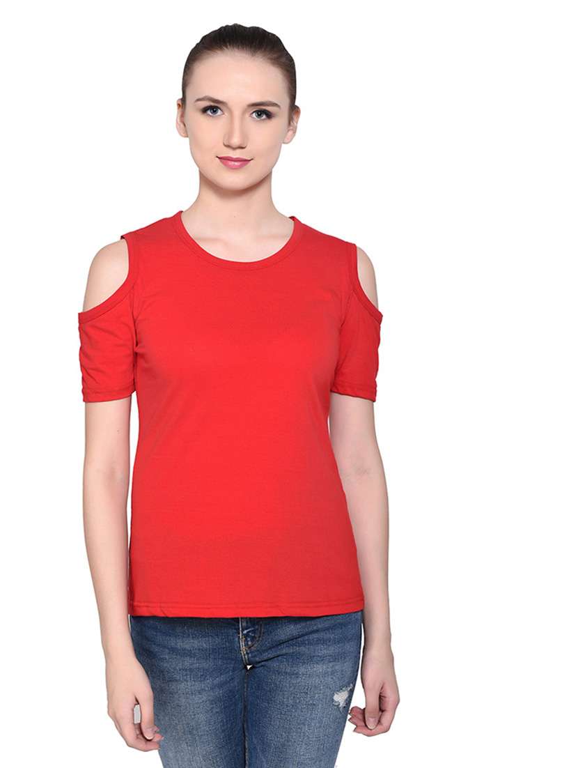 women solid round neck t-shirt