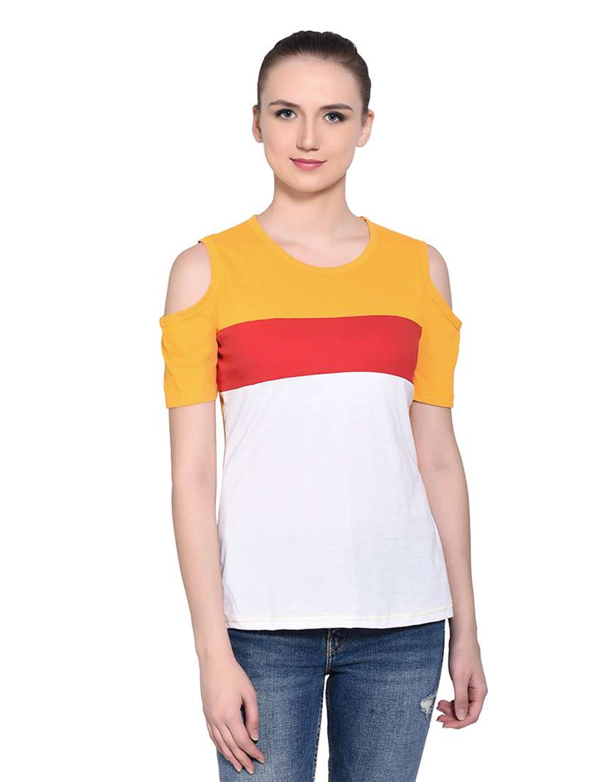 women color block round neck t-shirt
