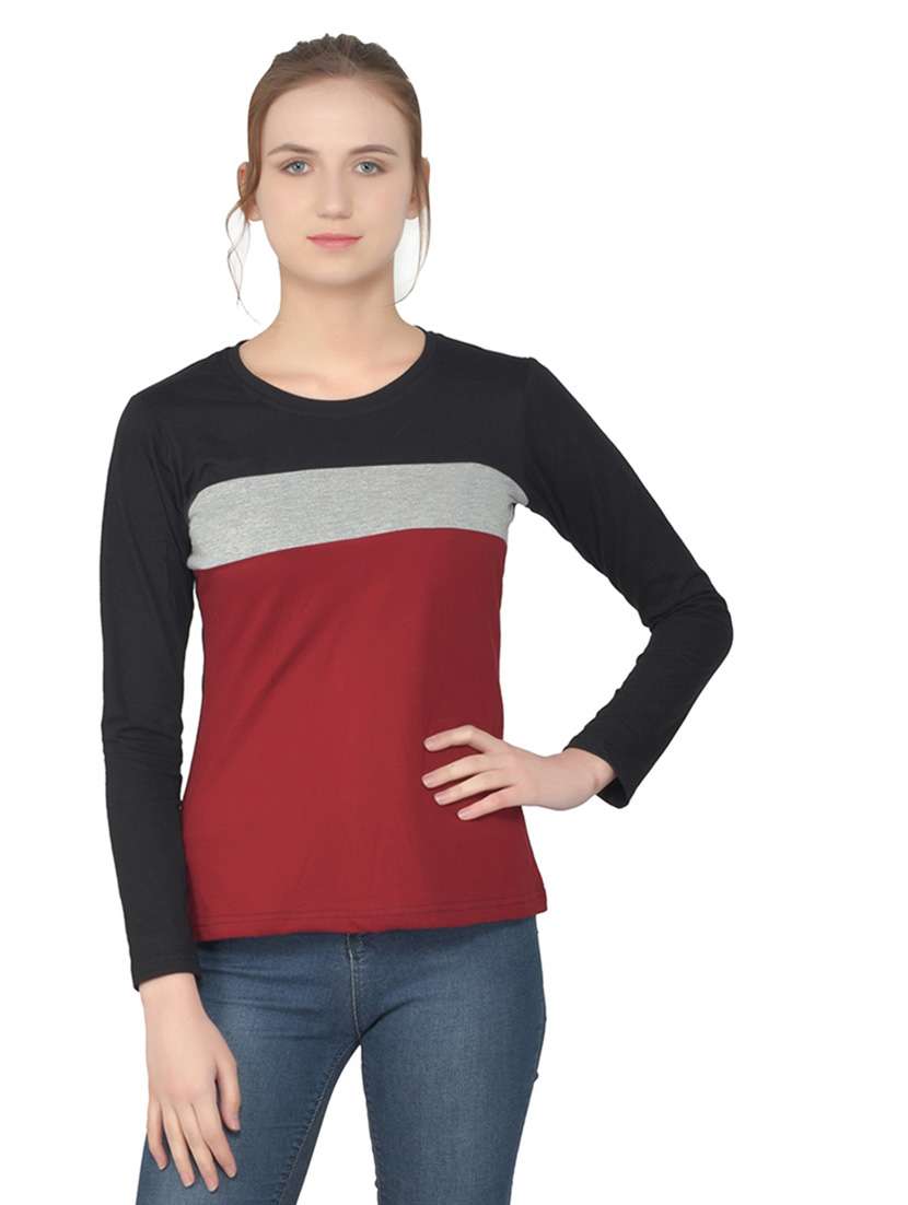 women color block round neck t-shirt