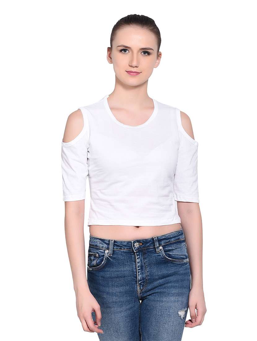 women solid round neck t-shirt