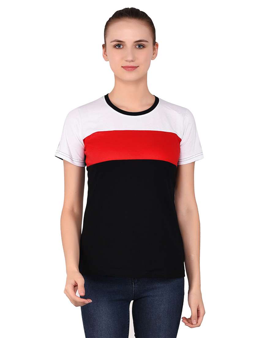 women color block round neck t-shirt