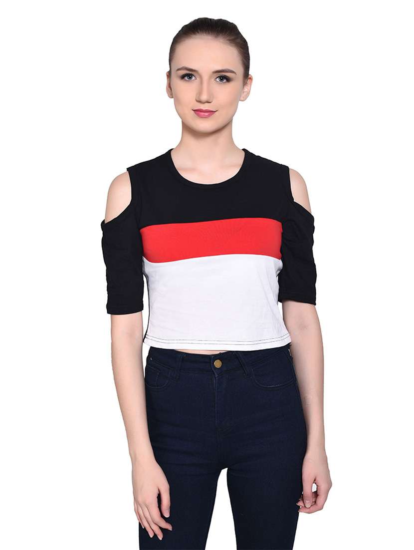 women color block round neck t-shirt