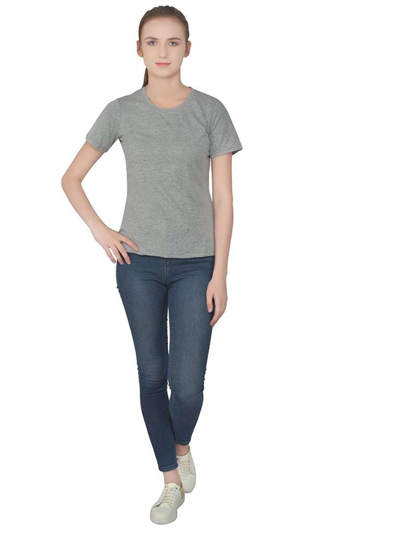 grey cotton blend plain t-shirt - 20842220 -  Standard Image - 3
