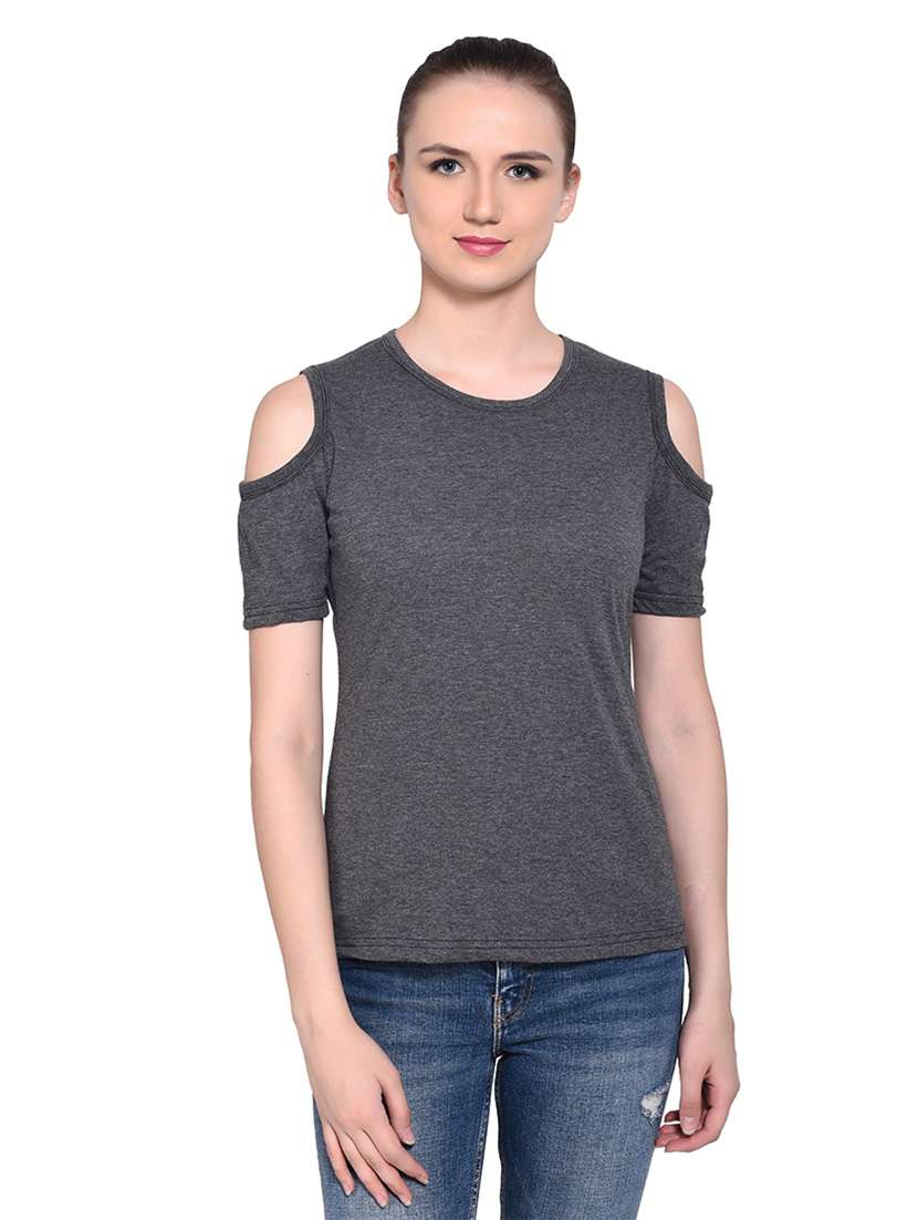 women solid round neck t-shirt