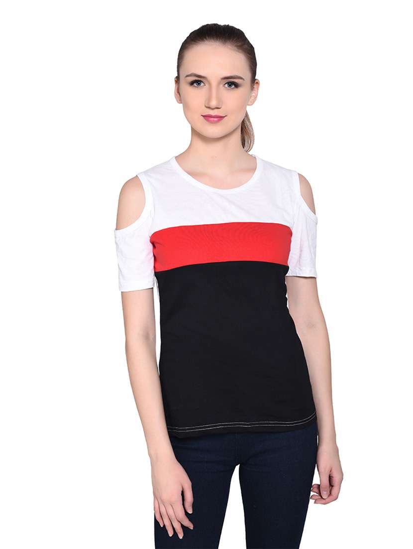 women color block round neck t-shirt