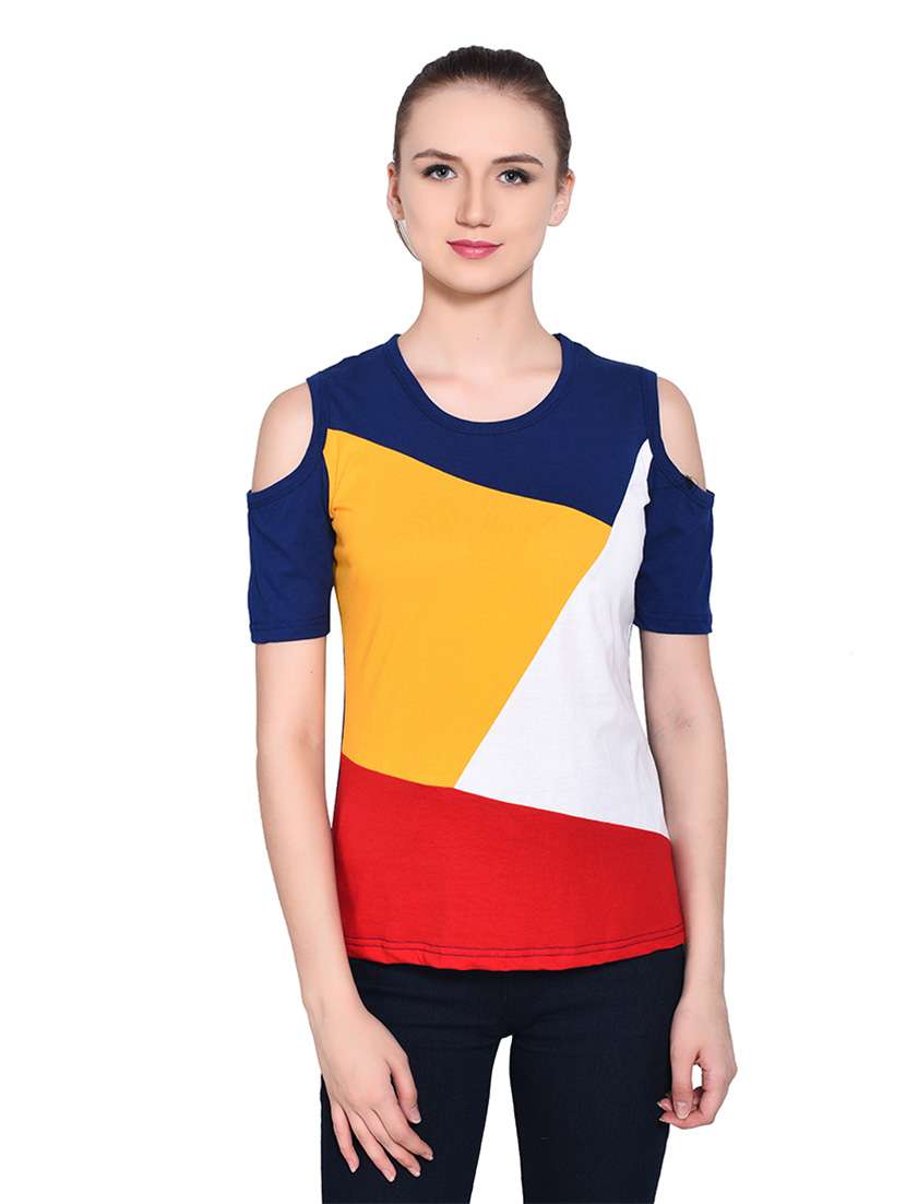 women color block round neck t-shirt