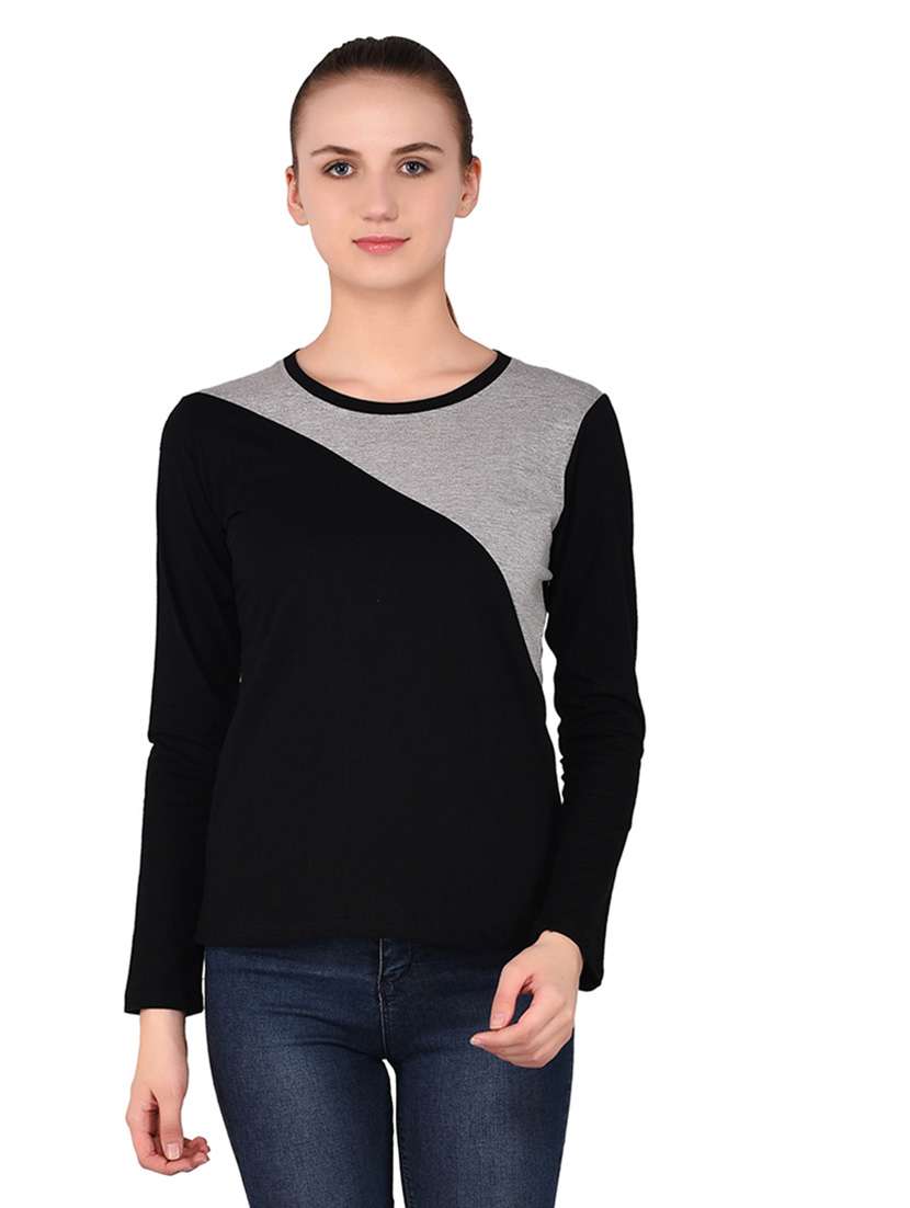 women color block round neck t-shirt