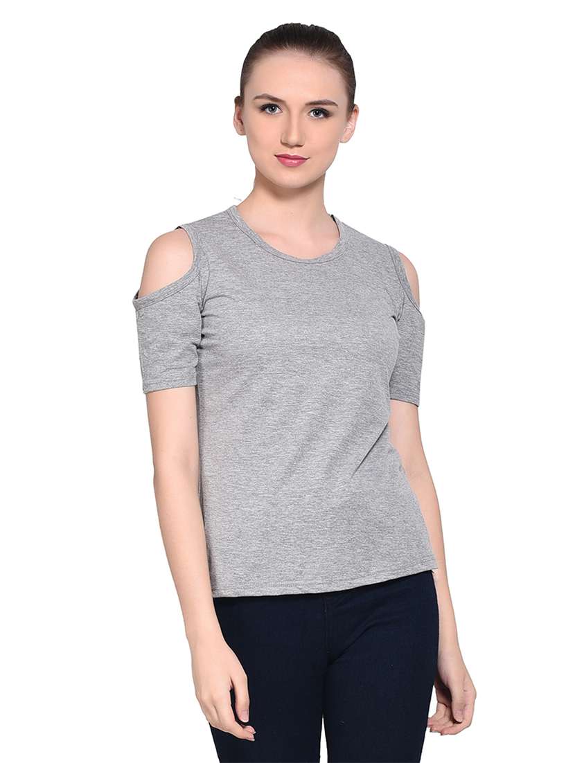 women solid round neck t-shirt - 20842248 - Zoom Image - 0