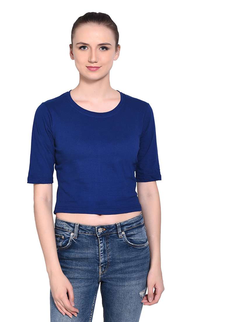 women solid round neck t-shirt