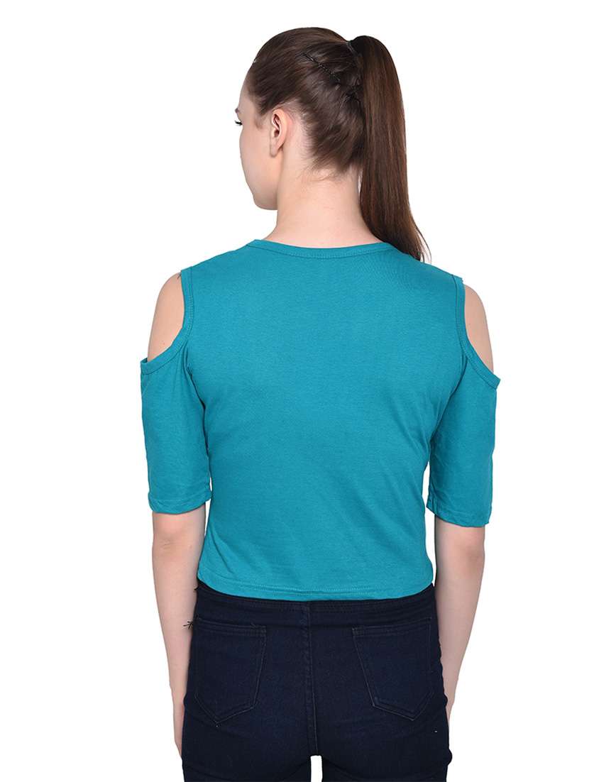 women color block round neck crop t-shirt - 20842257 -  Standard Image - 3