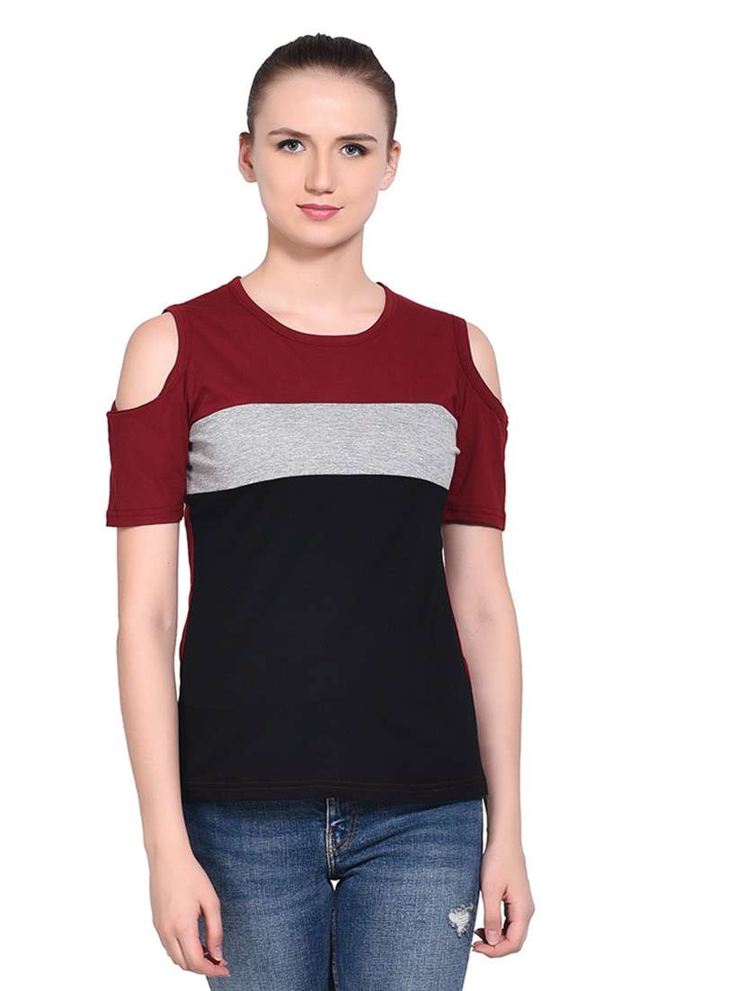 women color block round neck t-shirt