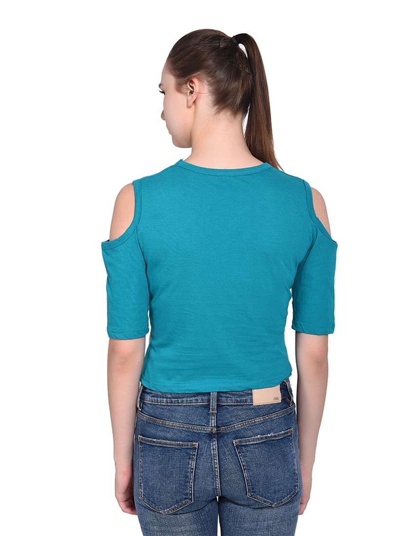 women color block round neck crop t-shirt - 20842264 -  Standard Image - 3