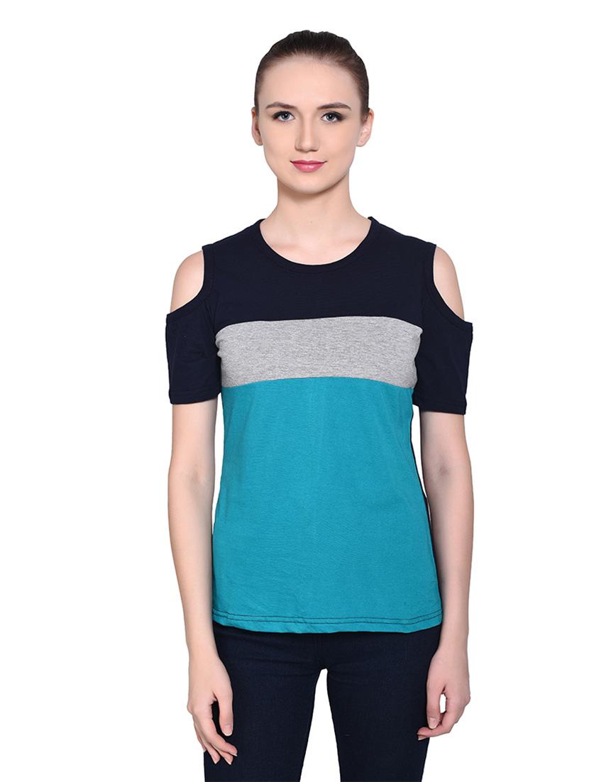 women color block round neck t-shirt - 20842266 - Zoom Image - 0