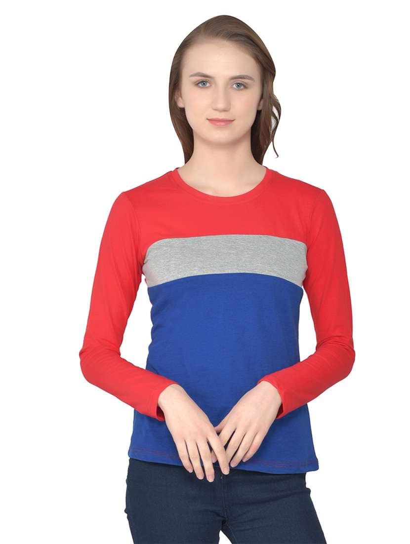 women color block round neck t-shirt