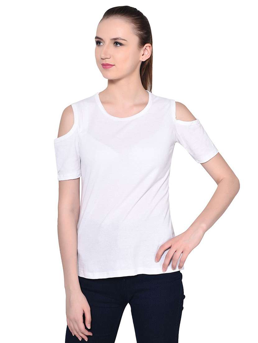 white cotton blend plain t-shirt