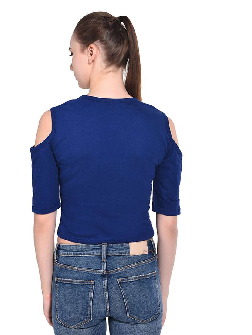 women color block round neck crop t-shirt - 20842287 -  Standard Image - 3