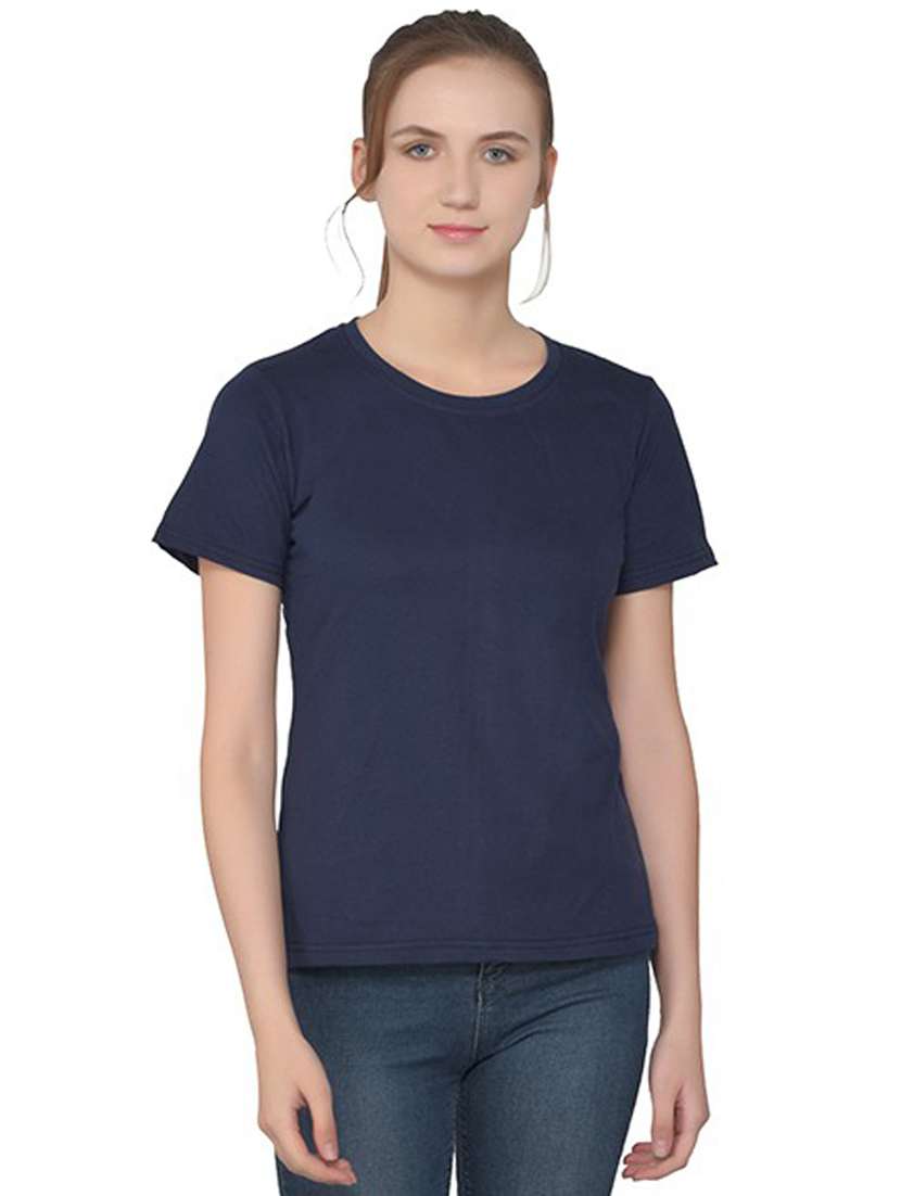 navy blue cotton blend plain t-shirt