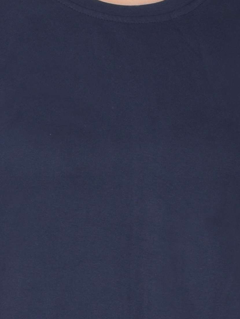 Navy Blue Cotton Blend Plain T-shirt - 20842289 -  Standard Image - 3
