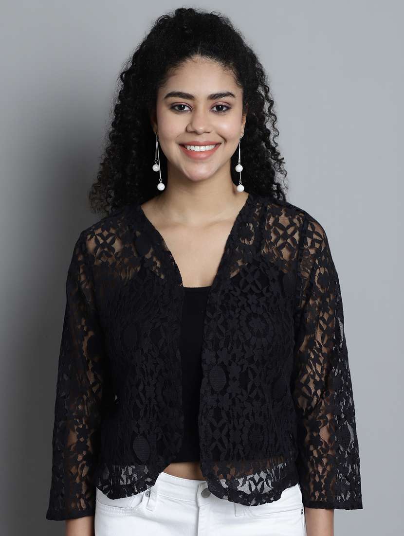 black self design net regular shrug