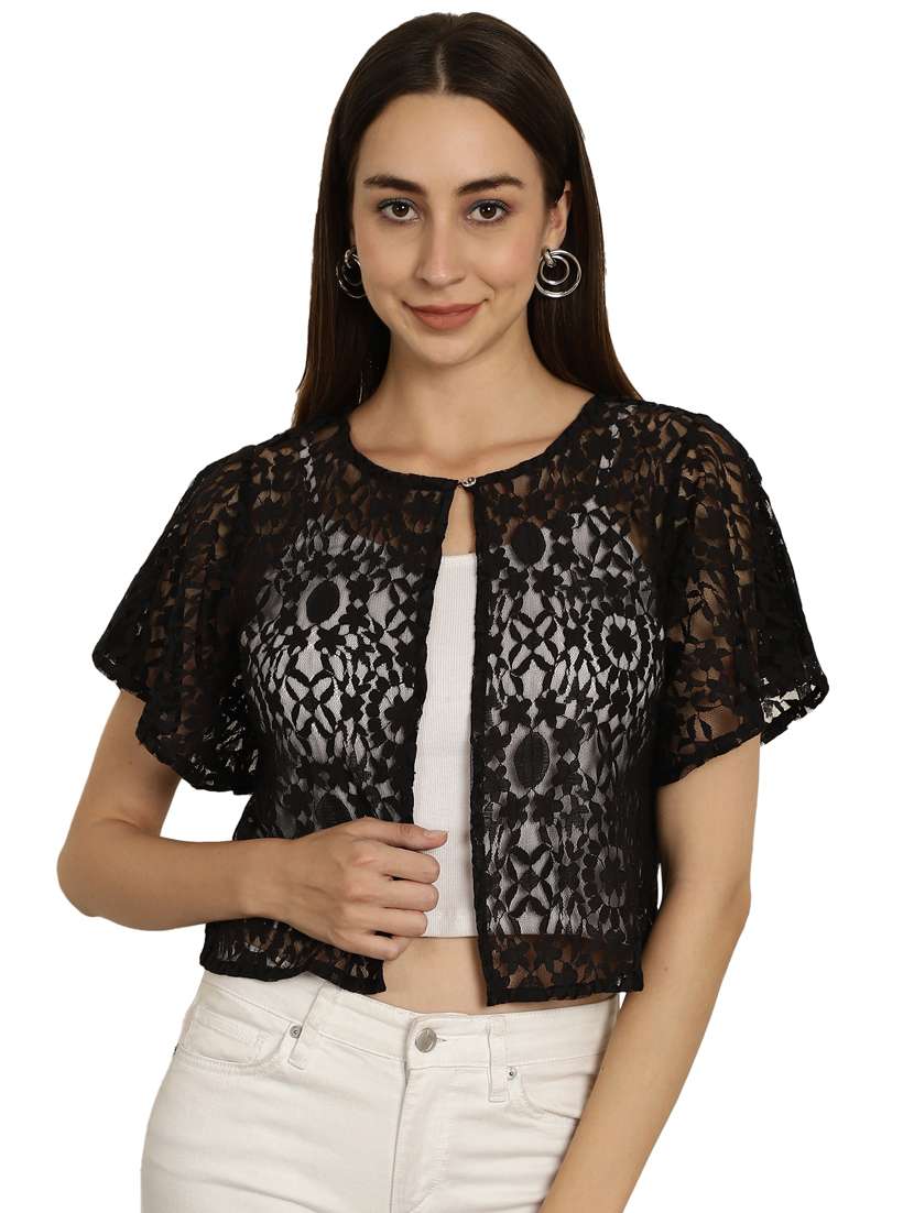 women self design net regular shrug