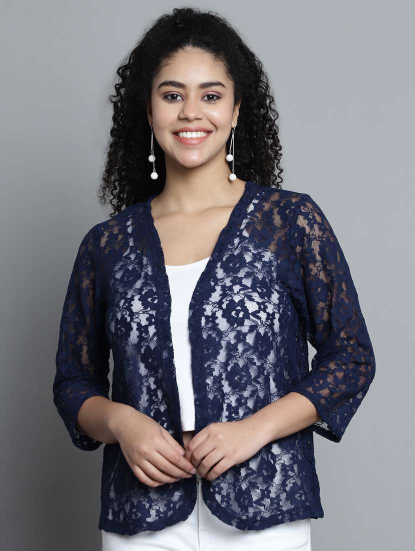 women self design net regular shrug