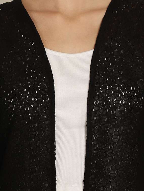 black self design cotton blend shrug - 20844431 -  Standard Image - 3