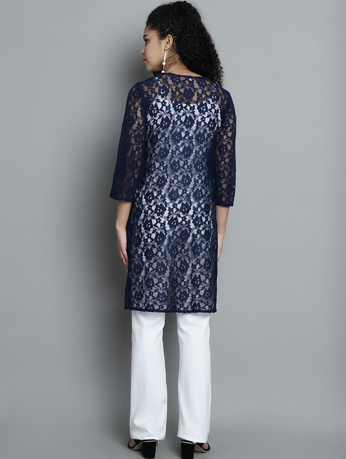 blue self design cotton blend shrug - 20844433 - Standard Image - 3