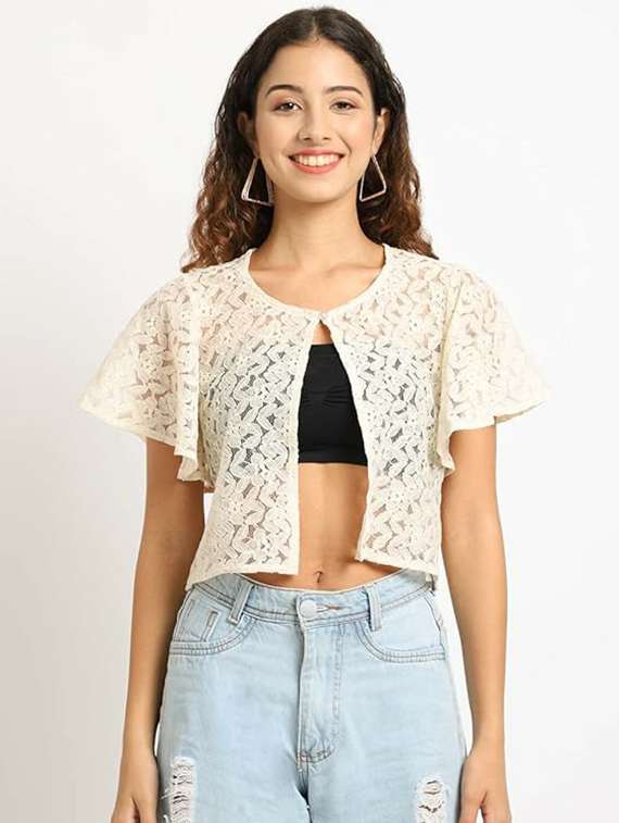 women off-white self-designed regular shrug