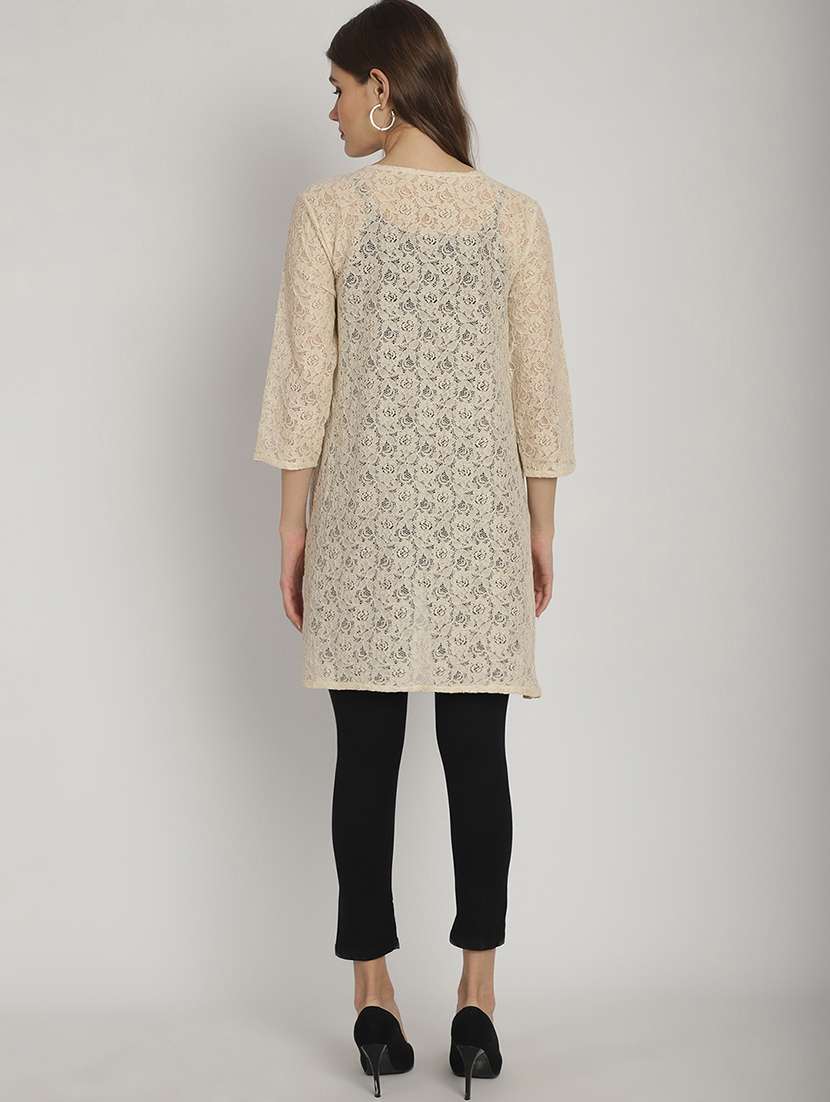 beige self design cotton blend shrug - 20844448 -  Standard Image - 3