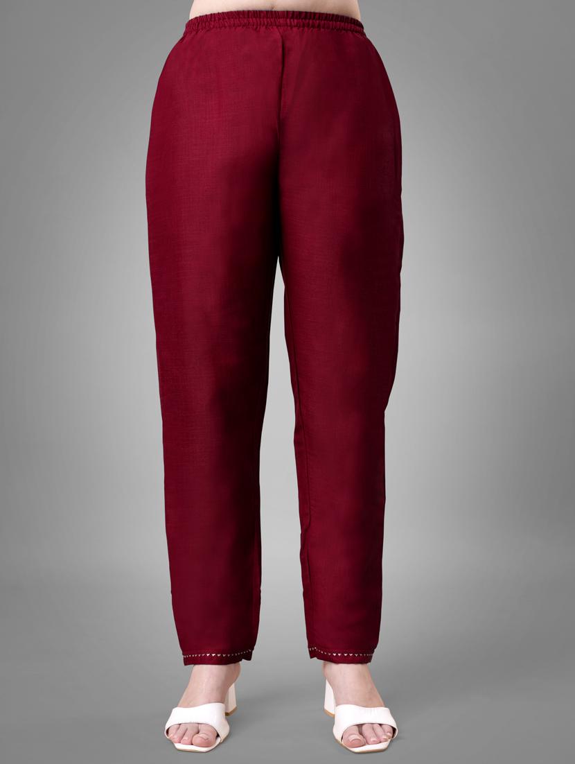 maroon three quarter sleeve kurta pant set - 20844545 - Standard Image - 3
