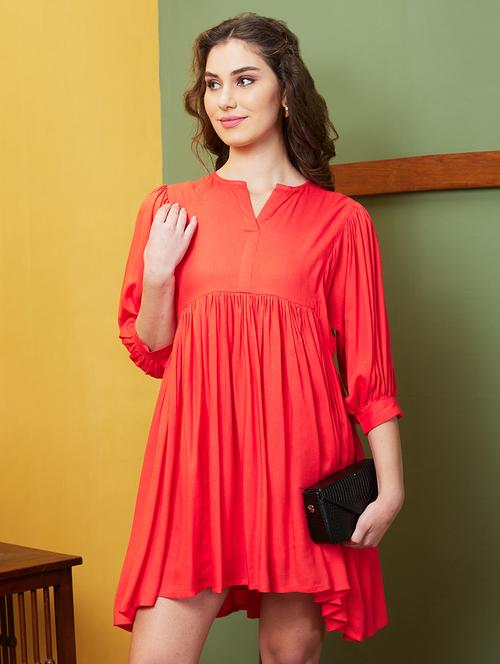 orange solid a-line dress - 20844575 - Standard Image - 0