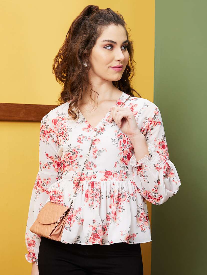 white floral printed peplum top - 20844589 -  Zoom Image - 0