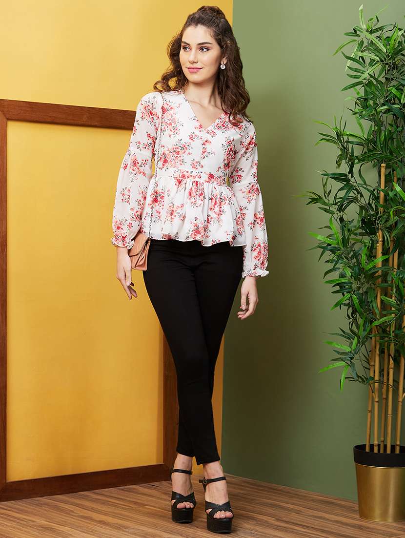 white floral printed peplum top - 20844589 -  Standard Image - 3