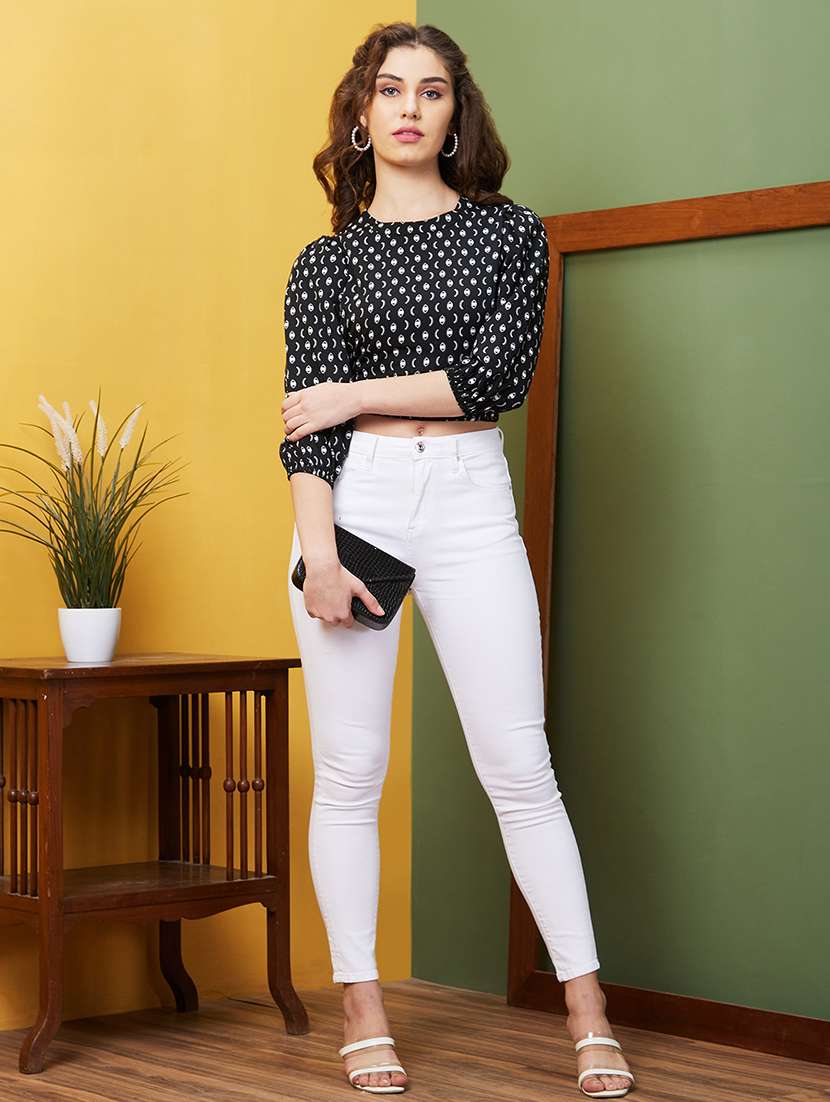 black printed crop top - 20844598 -  Standard Image - 3