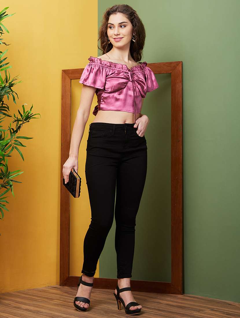 pink solid crop top - 20844607 - Standard Image - 3