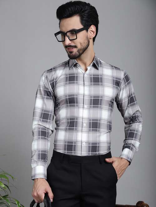 grey cotton formal shirt - 20844685 - Standard Image - 0